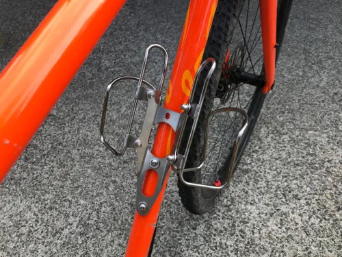 45 degree double bottle cage adaptor installed facing down